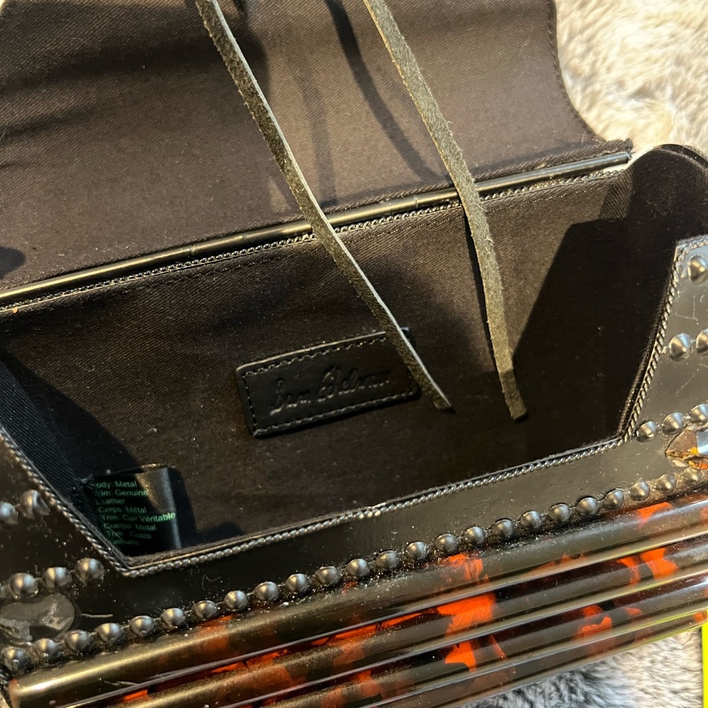 NWT Sam Edelman Hallie Iron Hardcase Clutch Crossbody Black/Whiskey *SEE PICS* - Picture 5 of 8